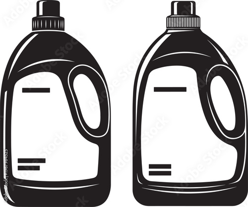 Laundry detergent bottle icons in black silhouette.