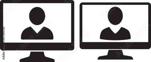 Computer screen silhouette icons object technology.