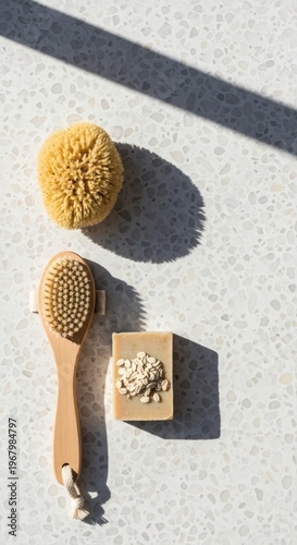 Natural soap and brush on surface.