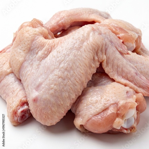 Raw chicken legs on a white background, fresh and ready for cooking or preparation in a kitchen setting