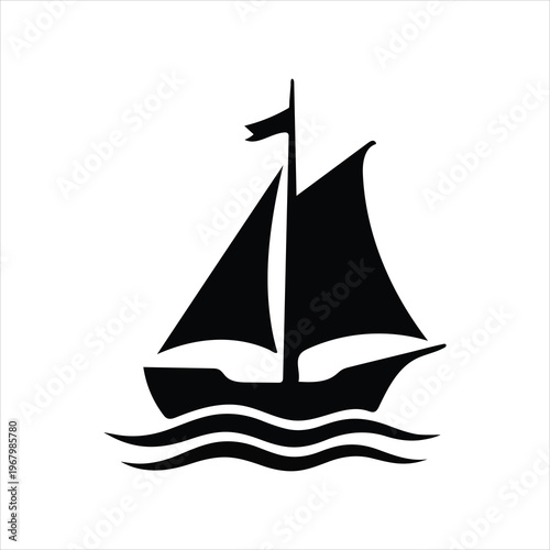 Maritime Silhouette: An elegant black silhouette of a sailboat gracefully navigates across the water. capturing the essence of seafaring and adventure, evokes a sense of tranquility and the open sea.