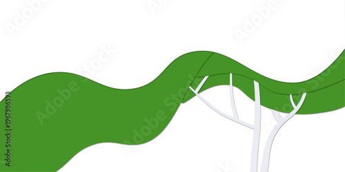 Abstract Wavy Green Tree Canopy Over White Background