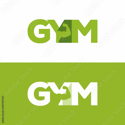 A fresh gym logo design creatively incorporating a muscular arm within the letters, representing strength and fitness, aimed at motivating individuals towards their health goals.