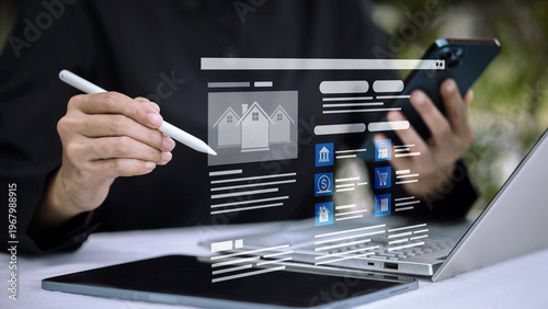 Foto Digital Real Estate Platform Dashboard with Multi Device Fintech Interface