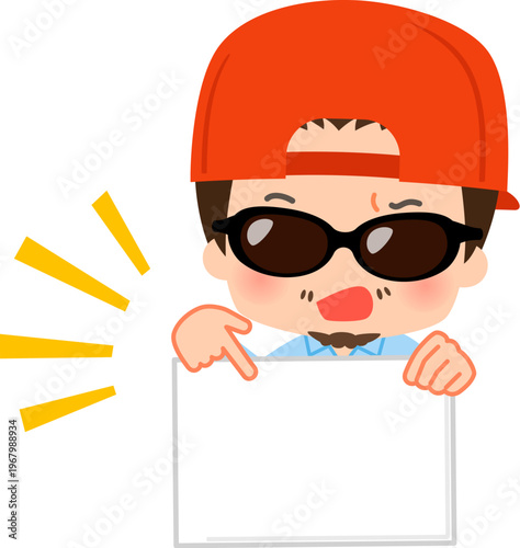 フリップを指さすディレクターの男性