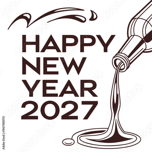 Happy new year 2027 celebration with champagne bottle pouring