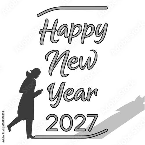 Happy new year 2027 greeting card with woman silhouette