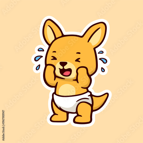 illustration Adorable cartoon Baby Kangaroo Sticker Icon Bursting with Joy and Laughter
