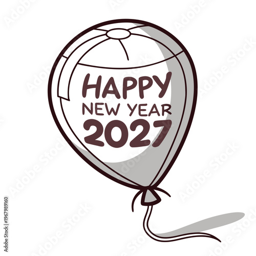 Happy new year 2027 celebration balloon with ribbon