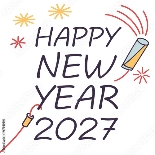 Happy new year 2027 celebration with colorful fireworks and sparkler