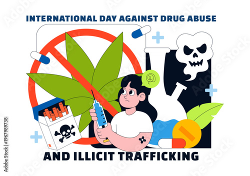 International Day Against Drug Abuse And Illicit Trafficking Vector Illustration Featuring Anti Substance For Awareness Campaign Health Protection