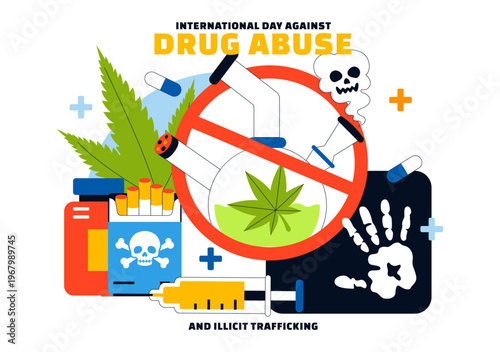 International Day Against Drug Abuse And Illicit Trafficking Vector Illustration Featuring Anti Substance For Awareness Campaign Health Protection
