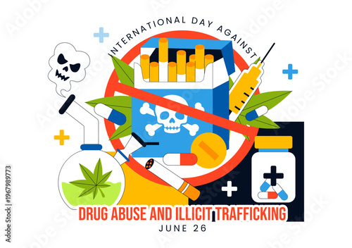 International Day Against Drug Abuse And Illicit Trafficking Vector Illustration Featuring Anti Substance For Awareness Campaign Health Protection