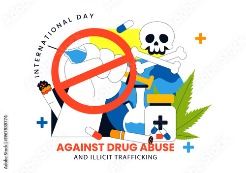 International Day Against Drug Abuse And Illicit Trafficking Vector Illustration Featuring Anti Substance For Awareness Campaign Health Protection