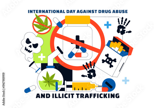 International Day Against Drug Abuse And Illicit Trafficking Vector Illustration Featuring Anti Substance For Awareness Campaign Health Protection