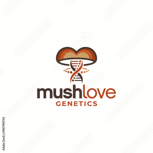 This logo merges a mushroom with DNA strands, embodying a unique identity for a genetics company focused on innovative bioengineering and research.