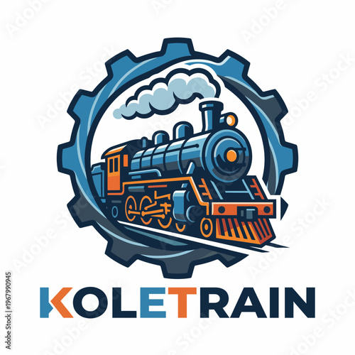 An artistic depiction of a vintage steam train enclosed within a gear, symbolizing the evolution of technology and travel, representing nostalgia, history, and industrial progress.