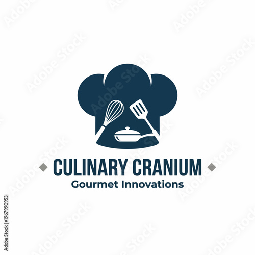 Stylish chef's hat icon accompanied by culinary tools, representing gourmet cooking innovations and creativity in the culinary arts, ideal for cooking enthusiasts.