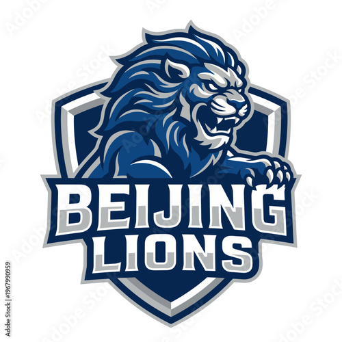 A strong logo for the Beijing Lions sports team featuring a fierce lion and shield design, representing strength, courage, and team spirit in sports.