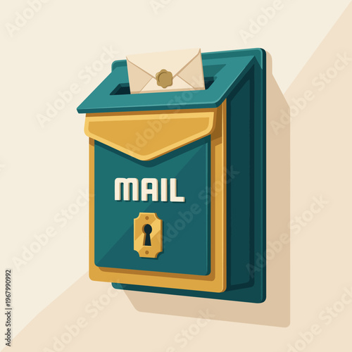 This aesthetically pleasing illustration features a vintage-inspired mailbox ready for letters, capturing the charm of communication and nostalgia of letter writing.