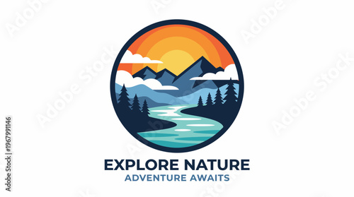 This picturesque landscape art piece highlights majestic mountains and a serene river, symbolizing the beauty of nature and the excitement of outdoor adventures.