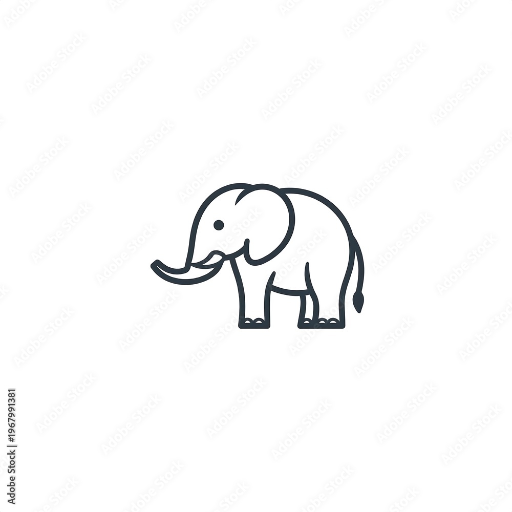 Fototapeta premium Simple, line-art illustration of an elephant, grey outline on a white backdrop