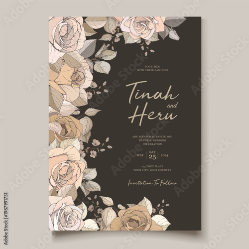 Elegant Wedding Invitation Card Template with Floral Design, Modern Luxury Wedding Invite, Printable Wedding Stationery
