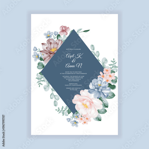 Elegant Wedding Invitation Card Template with Floral Design, Modern Luxury Wedding Invite, Printable Wedding Stationery