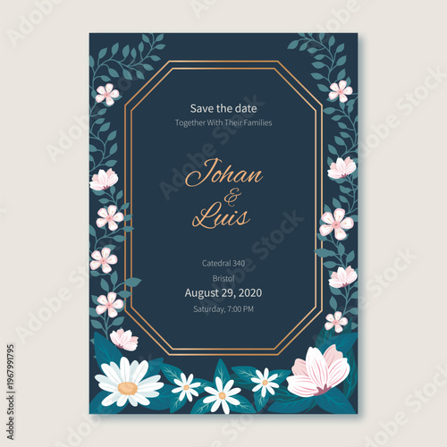 Elegant Wedding Invitation Card Template with Floral Design, Modern Luxury Wedding Invite, Printable Wedding Stationery