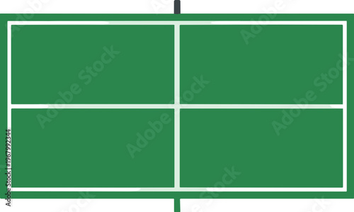 Tennis court scene with green surface and white lines on outdoor facility
