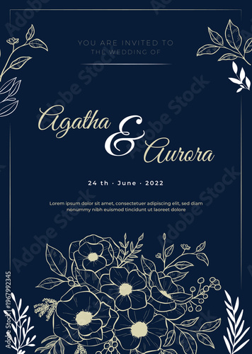 Elegant Wedding Invitation Card Template with Floral Design, Modern Luxury Wedding Invite, Printable Wedding Stationery