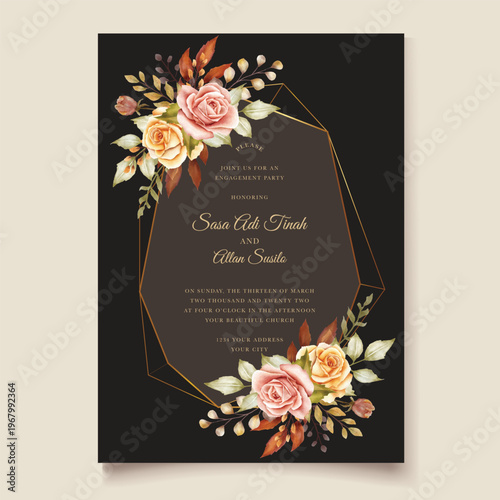 Elegant Wedding Invitation Card Template with Floral Design, Modern Luxury Wedding Invite, Printable Wedding Stationery