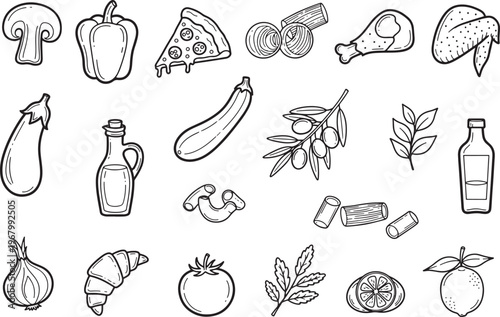 Culinary Art: A detailed illustration showcasing a variety of fresh ingredients, ranging from colorful vegetables to succulent meats, all ready to be crafted into culinary masterpieces.