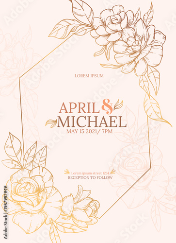 Elegant Wedding Invitation Card Template with Floral Design, Modern Luxury Wedding Invite, Printable Wedding Stationery
