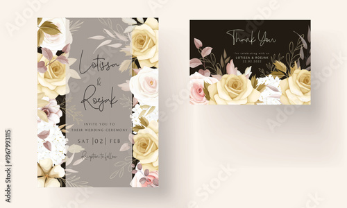 Elegant Wedding Invitation Card Template with Floral Design, Modern Luxury Wedding Invite, Printable Wedding Stationery