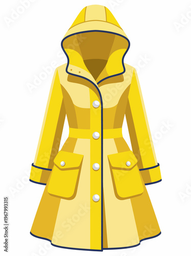 A vibrant yellow raincoat illustration showcasing a stylish design that combines functionality and fashion, ideal for rainy day protection without sacrificing style.
