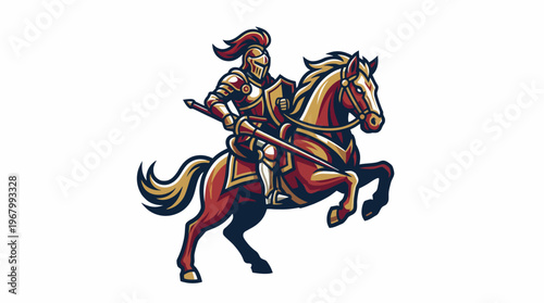 This dramatic artwork portrays a knight on horseback, ready for battle, showcasing bravery and strength through bold colors and dynamic lines in an artistic interpretation.