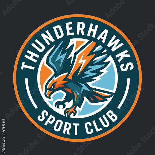 This dynamic logo features an eagle in mid-flight, representing strength and spirit in sports, with a modern design and vibrant colors for a fresh, energetic look.