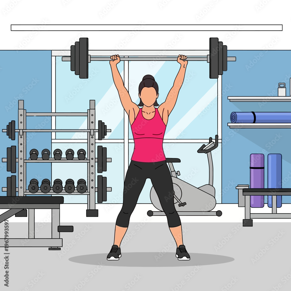 Fototapeta premium Woman lifting weights in gym, fitness workout, strength training, healthy lifestyle