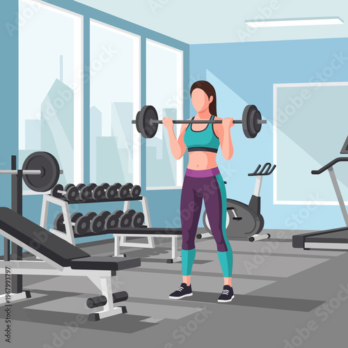 Woman lifting barbell in gym, fitness workout, strength training, healthy lifestyle