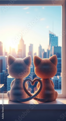 Two cute cats with heart shaped love.