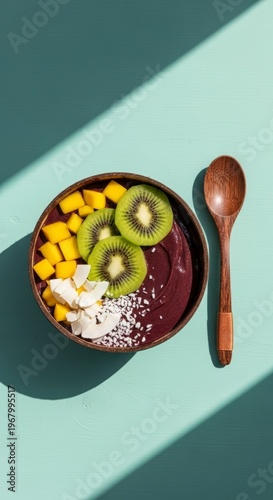 Healthy acai bowl with fruit toppings.