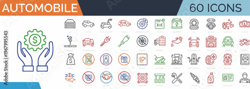 Collection of icons representing automobile services, maintenance, and related financial aspects, symbolizing care and investment in vehicle upkeep and ownership