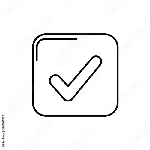 Minimalist Line Art of a Confirmed Checkmark Icon for Verification and Approval