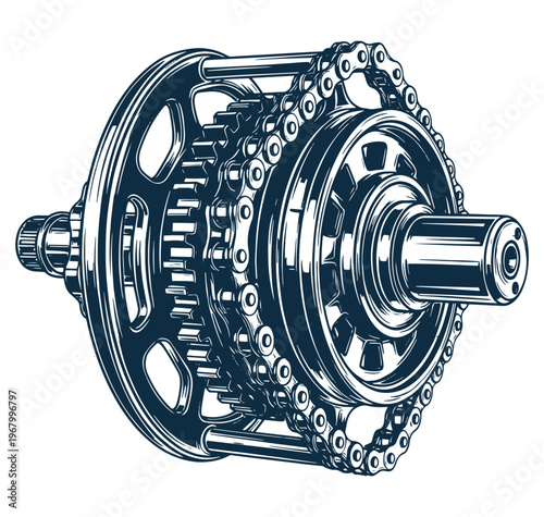 Bicycle gear system with chain and sprockets for cycling mechanics