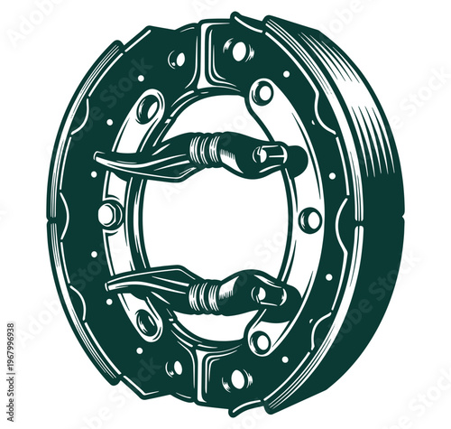 Brake disc with brake pads isolated on transparent background