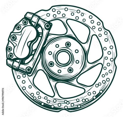 Brake disc with caliper motorcycle part illustration