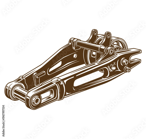 Brown metal mechanical claw with gears and levers  industrial robotic gripper