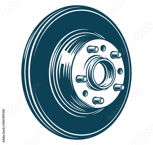 car brake rotor disk with bolts isolated on white background