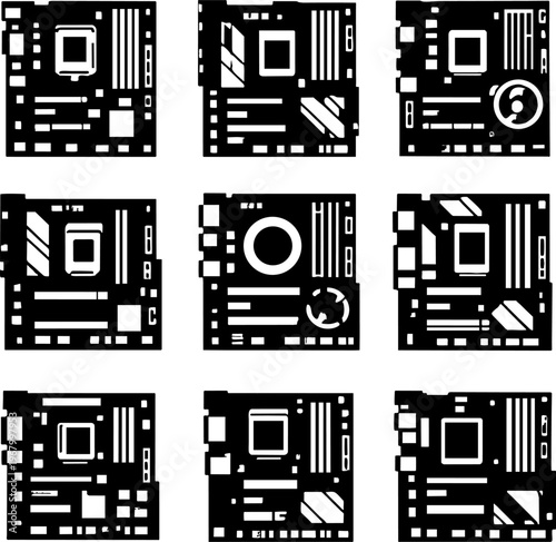 black and white circuit board design elements pattern